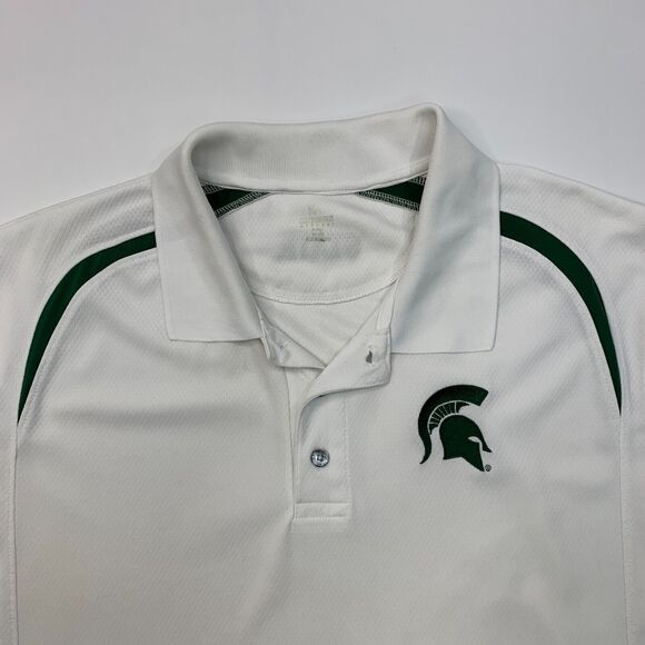 Michigan State Spartans Polo Shirt Mens XL Extra Large White Green Logo - Picture 3 of 9
